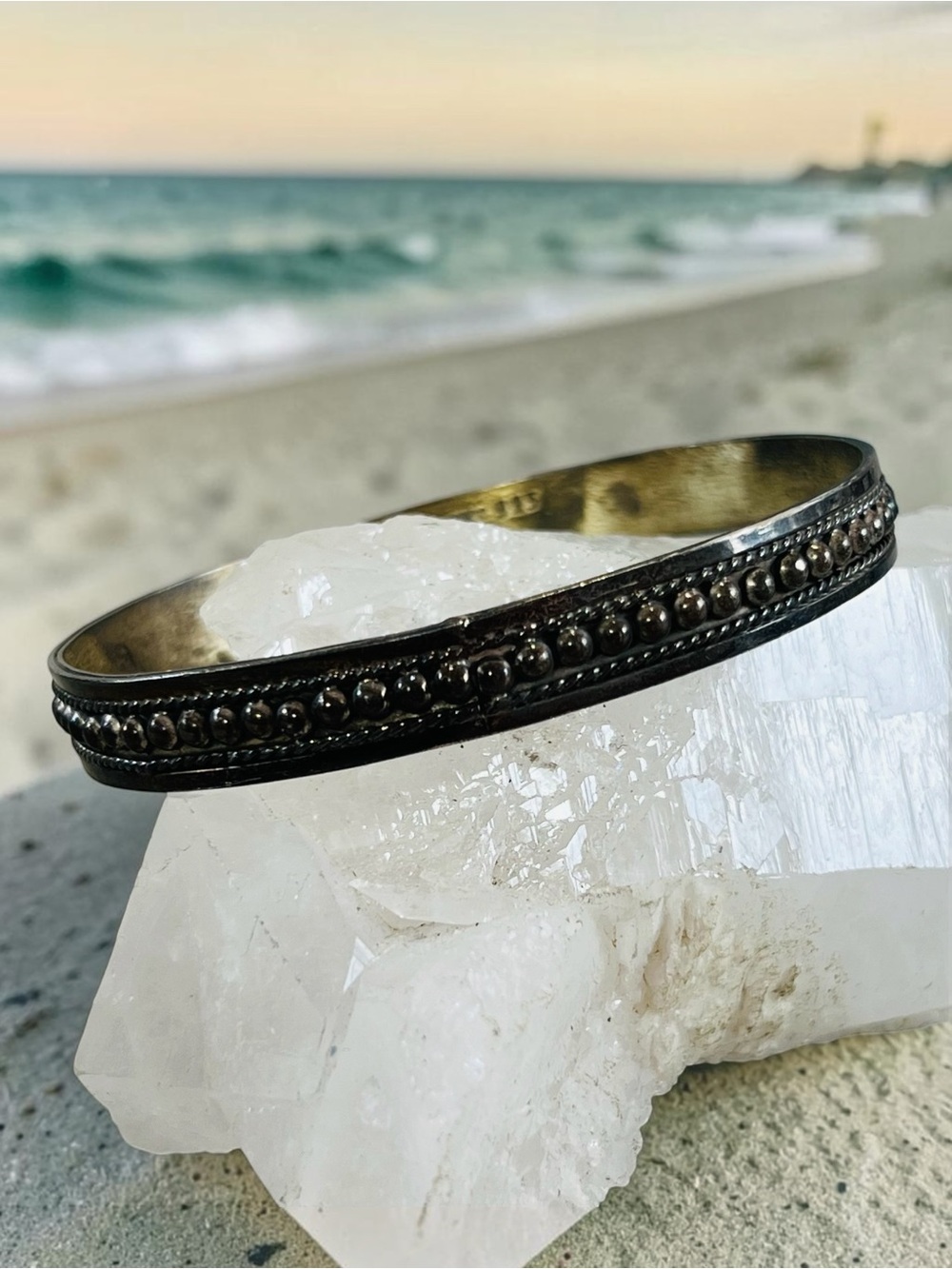 Mexico Solid Sterling Silver Bangle 8in Rustic Boho